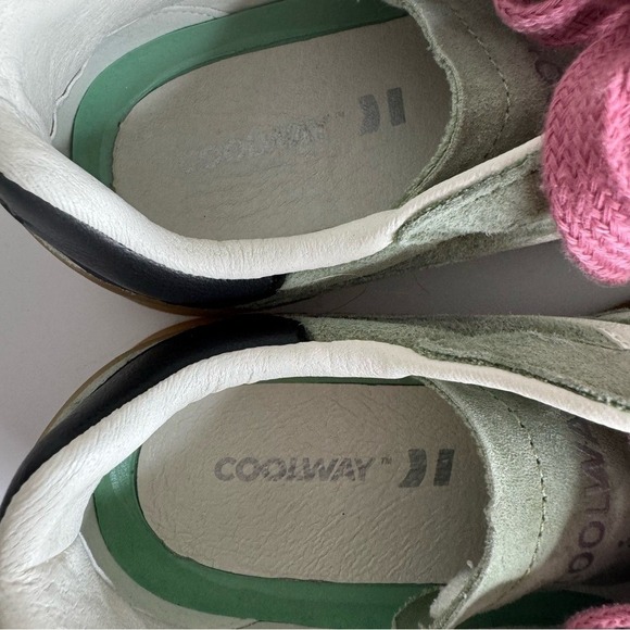 Coolway Goal Suede Gum Sole Lace-up Sneakers Size 7 Green Khaki Pink Laces - Picture 8 of 12